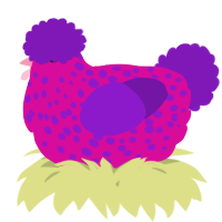 A fuchsia and violet chicken with a speckle pattern