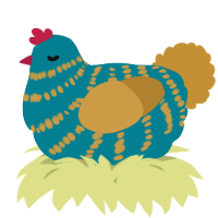 A sea and gold chicken with a bar pattern