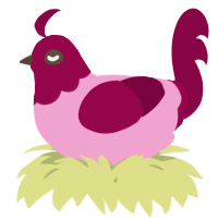 A pink and maroon chicken with a head pattern