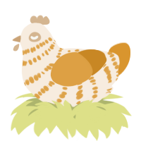 A cream and orange chicken with a bar pattern