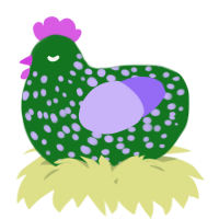 A leaf and lilac chicken with a speckle pattern