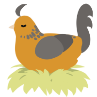 A orange and grey chicken with a neck-speckle pattern