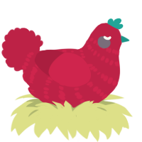 Baby Red, a crimson chicken with a bar pattern