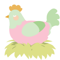 A rose and gluppy chicken with a head pattern