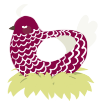 A maroon and white chicken with a lace pattern