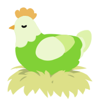 A grass and apple chicken with a head pattern