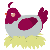 A silver and maroon chicken with a head pattern