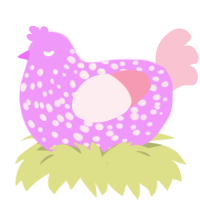 Raw, a lavender and rose chicken with a speckle pattern