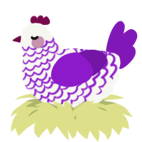 A white and violet chicken with a lace pattern