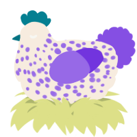 A cream and blurple chicken with a speckle pattern