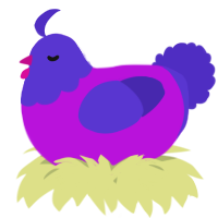 A amethyst and indigo chicken with a head pattern