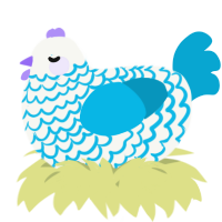 A white and cerulean chicken with a lace pattern