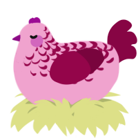 A pink and maroon chicken with a half-lace pattern
