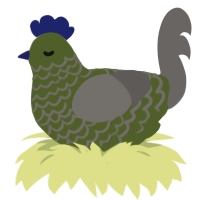 A olive and grey chicken with a lace pattern