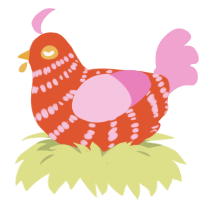 A vermilion and pink chicken with a bar pattern