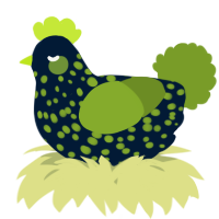 A tumblr and chartreuse chicken with a speckle pattern