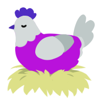 A amethyst and silver chicken with a head pattern