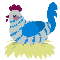 Moscato, a silver and sapphire chicken with a bar pattern
