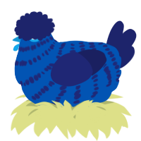 A ultramarine and navy chicken with a bar pattern