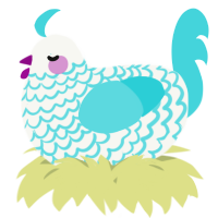 A white and aqua chicken with a lace pattern
