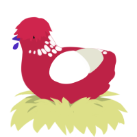 Meat Chunk, a crimson and white chicken with a neck-speckle pattern