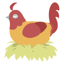 A honey and red chicken with a head pattern