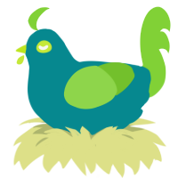 Baja Blast, a teal and grass chicken