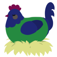 A viridian and navy chicken with a head pattern