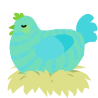 A mint and aqua chicken with a bar pattern