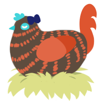 Picho, a bark and vermilion chicken with a bar pattern