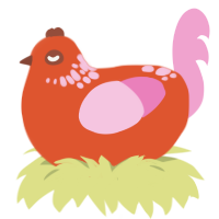 Cheetoh, a vermilion and pink chicken with a neck-speckle pattern