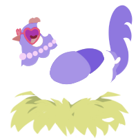 A apple and indigo chicken with a head pattern