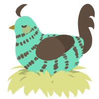 A mint and bark chicken with a bar pattern