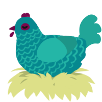A teal and turquoise chicken with a lace pattern