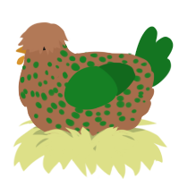 A brown and leaf chicken with a speckle pattern