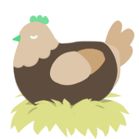 A bark and beige chicken with a head pattern