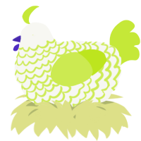 A white and lime chicken with a lace pattern