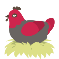 A grey and crimson chicken with a head pattern