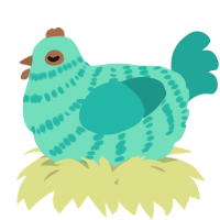 A mint and turquoise chicken with a bar pattern
