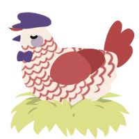 A cream and red chicken with a lace pattern