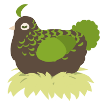 A bark and chartreuse chicken with a half-lace pattern