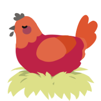 A crimson and vermilion chicken with a head pattern
