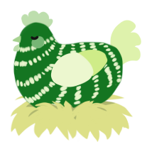 A leaf and apple chicken with a bar pattern