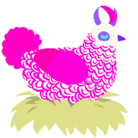 A white and fuchsia chicken with a double-lace pattern
