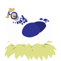 A mist and navy chicken with a neck-speckle pattern
