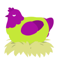 A lime and plum chicken with a head pattern