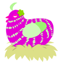 A plum and gluppy chicken with a bar pattern