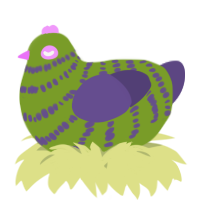 A chartreuse and overcast chicken with a bar pattern