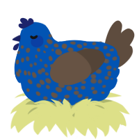 A ultramarine and bark chicken with a speckle pattern