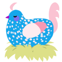A sky and rose chicken with a speckle pattern